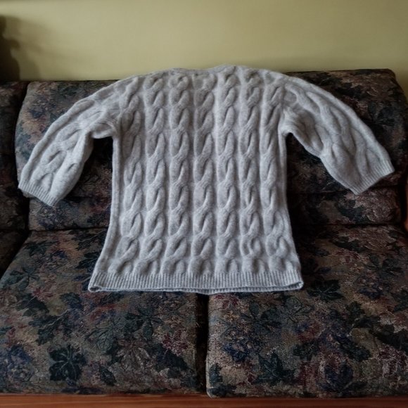 Long, cable knit sweater, light brown, petite sleeves, SP, H&M, wool, mohair - Picture 3 of 9